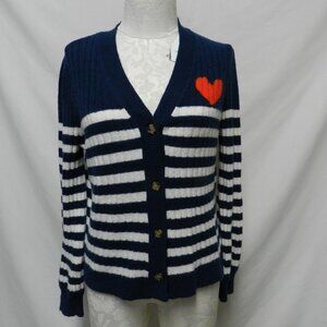 Loft Heart Striped Cardigan sweater top blue white red Women Size Sz Large Lg L